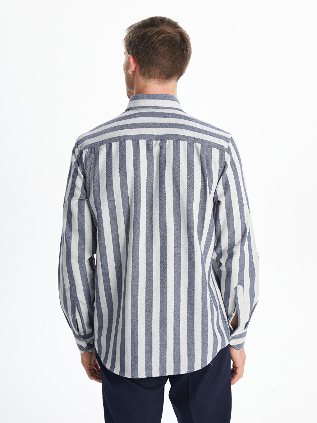İndigo Regular Fit Uzun Kollu Çizgili Erkek Gömlek-7