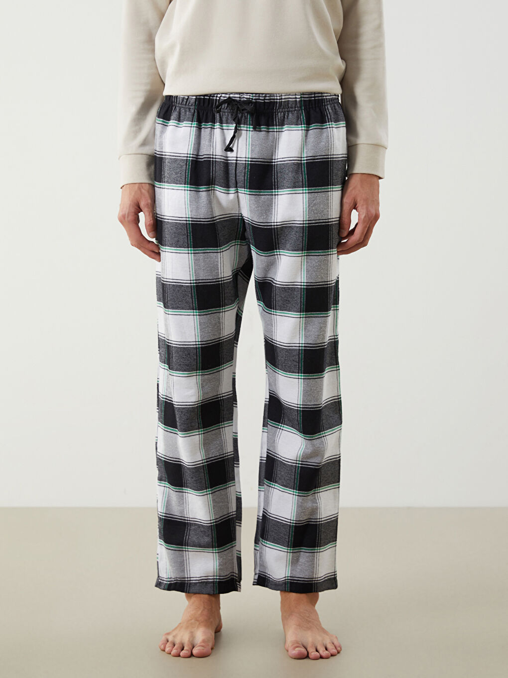 Siyah Standart Kalıp Ekose Erkek Pijama Alt-1