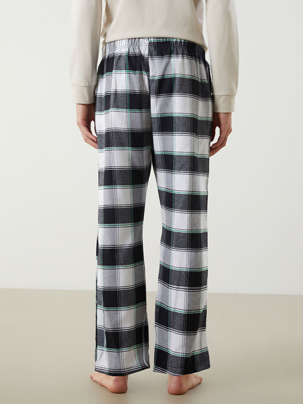 Siyah Standart Kalıp Ekose Erkek Pijama Alt-3