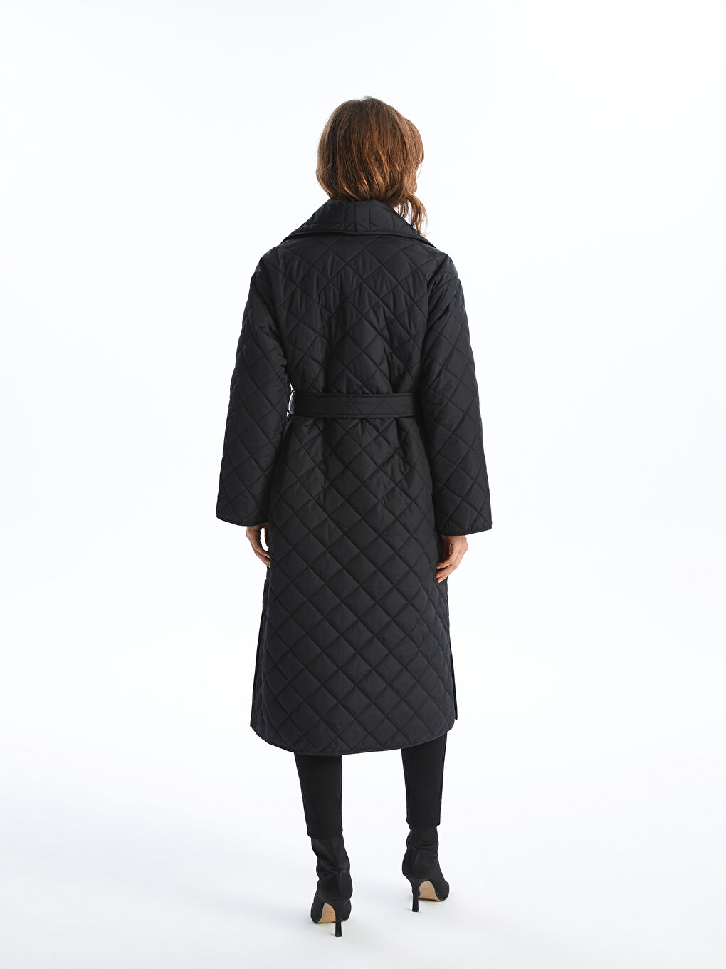 Siyah Ceket Yaka Kapitone Kadın Şişme Mont-10