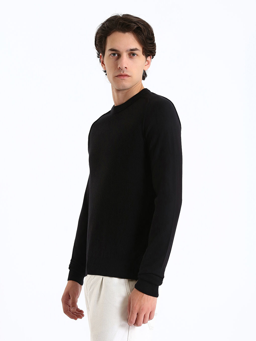 بلوفر تريكو كم طويل بياقة دائرية للرجال-3