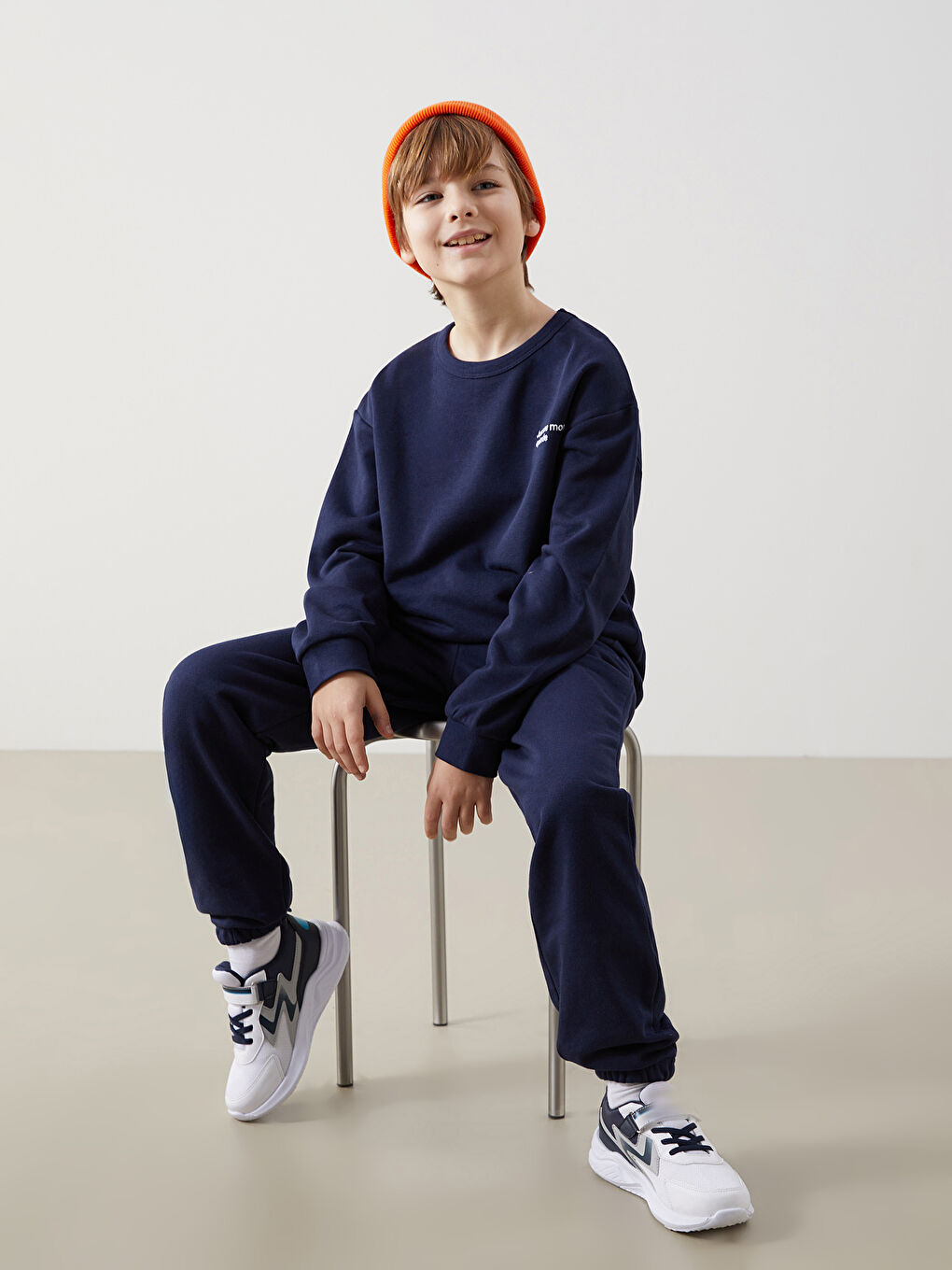 Lacivert Bisiklet Yaka Erkek Çocuk Eşofman Takımı