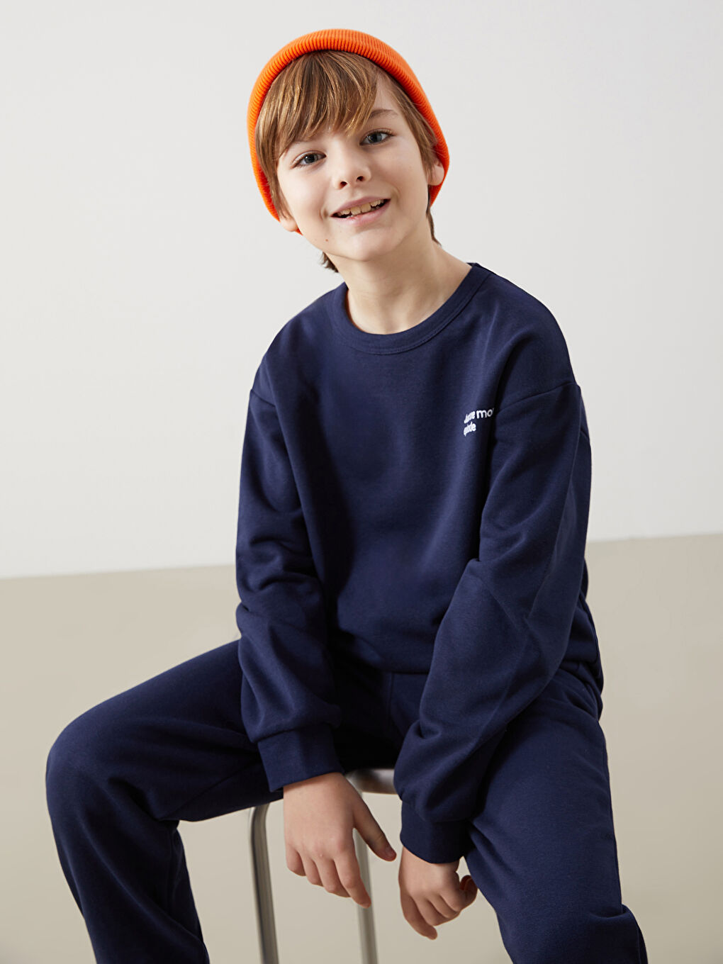 Lacivert Bisiklet Yaka Erkek Çocuk Eşofman Takımı-1