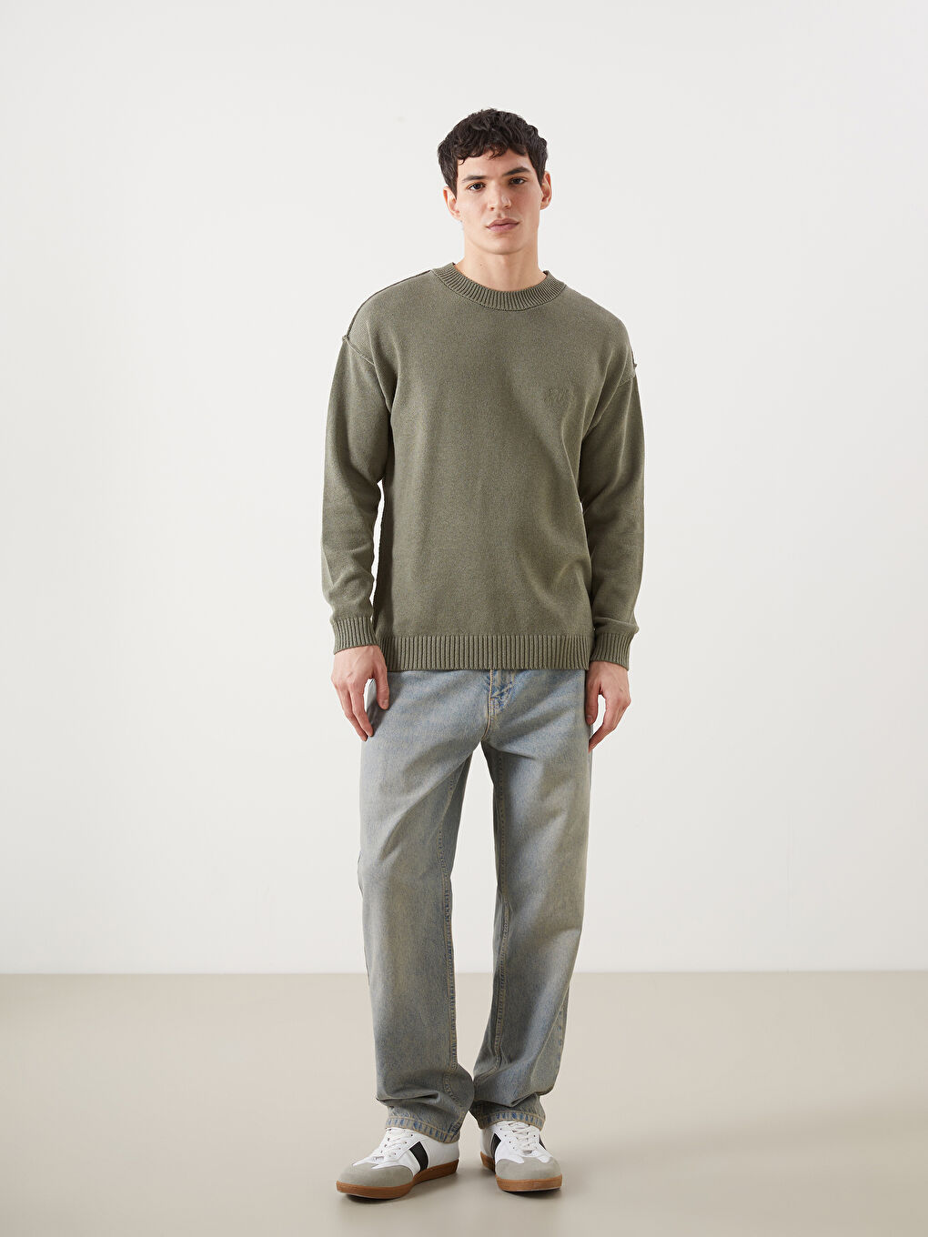 Yeşil Bisiklet Yaka Erkek Triko Kazak-1