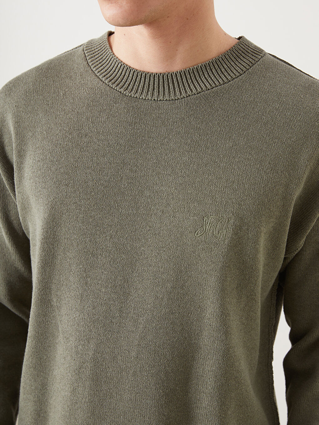 Yeşil Bisiklet Yaka Erkek Triko Kazak-2