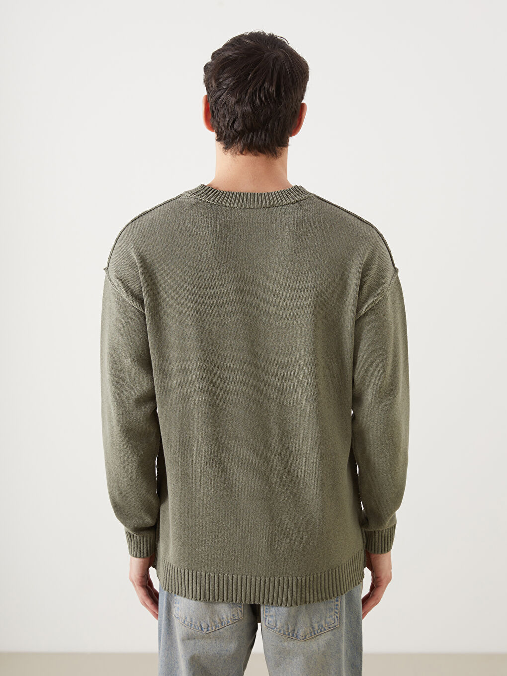 Yeşil Bisiklet Yaka Erkek Triko Kazak-3