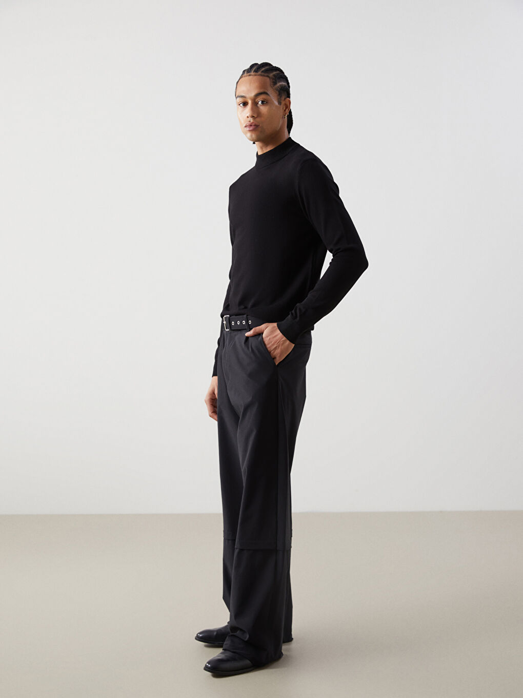 Siyah Yarım Balıkçı Yaka Uzun Kollu Erkek Triko Kazak-1