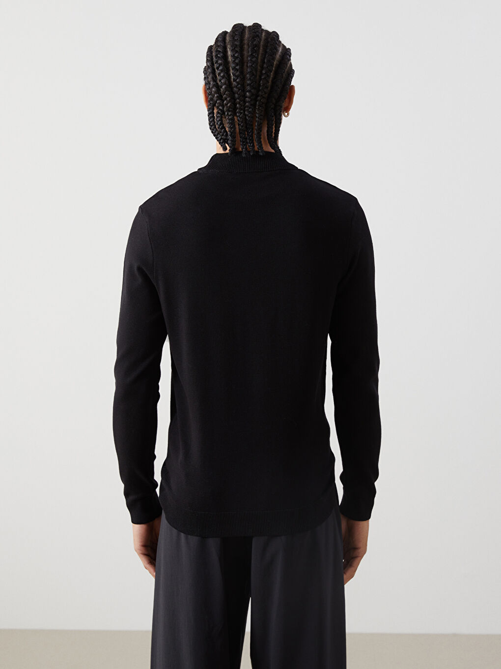 Siyah Yarım Balıkçı Yaka Uzun Kollu Erkek Triko Kazak-3