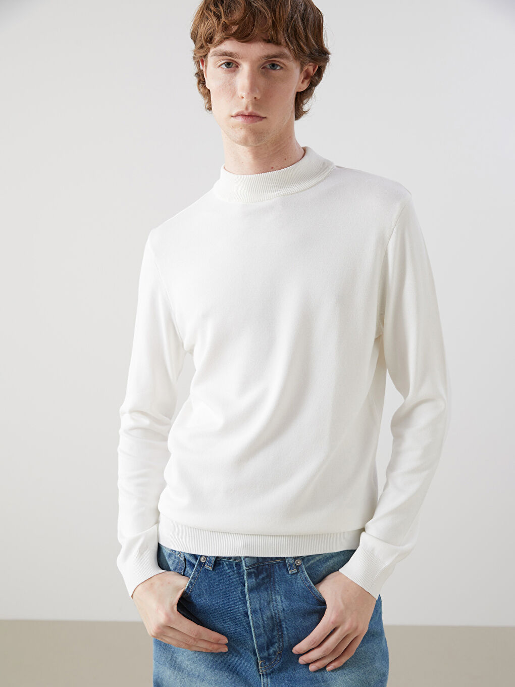 Half Turtleneck Long Sleeve Men's Tricot Sweater -W4M320Z8-FDU