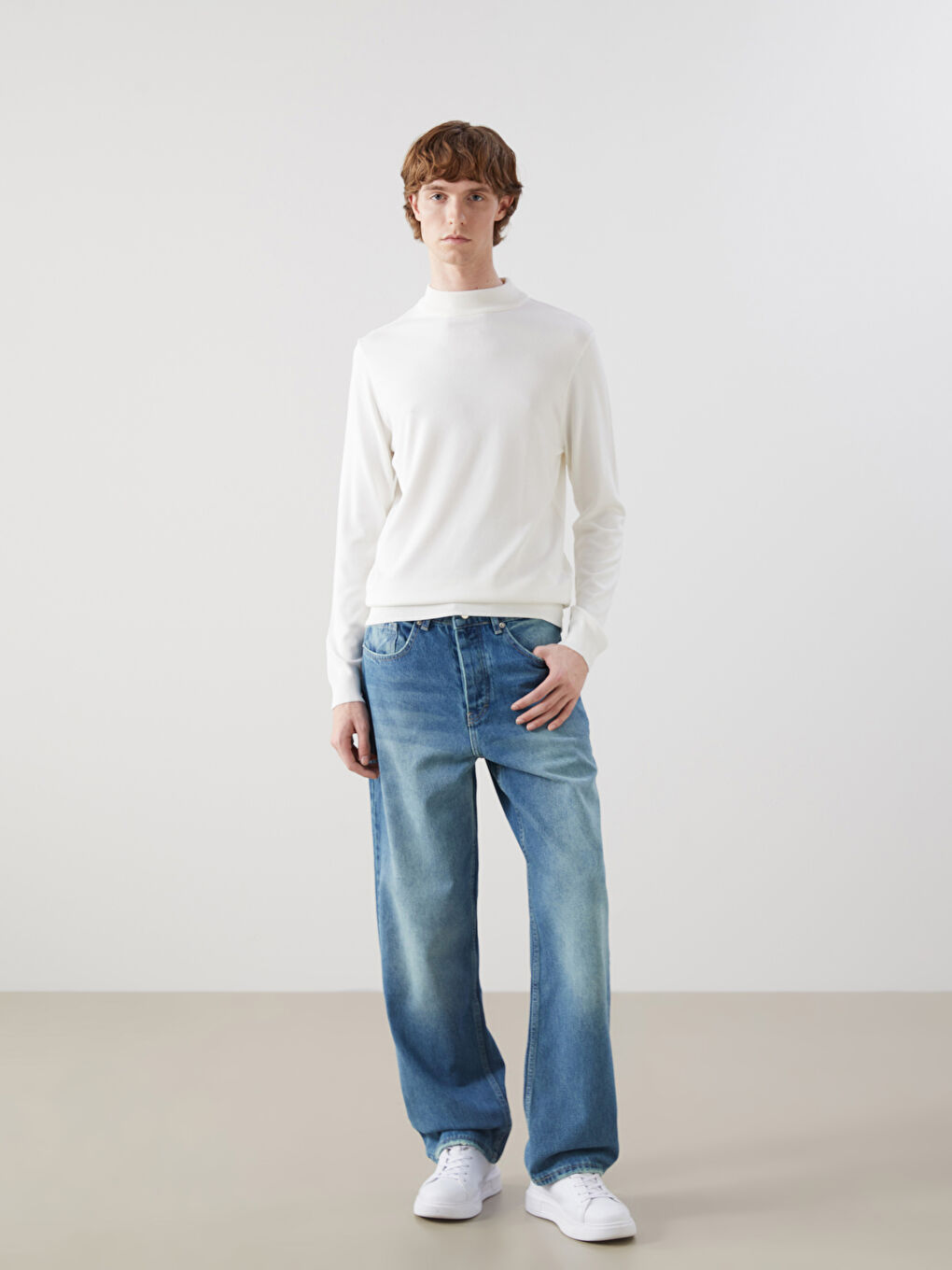 Half Turtleneck Long Sleeve Men's Tricot Sweater -W4M320Z8-FDU