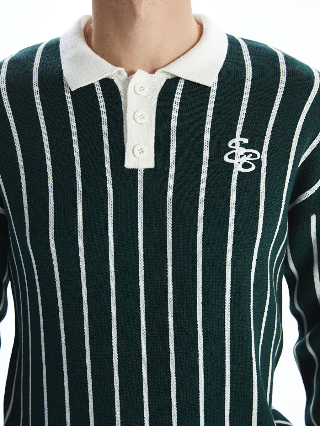 Polo Neck Long Sleeve Striped Men's Knitwear Sweater-5