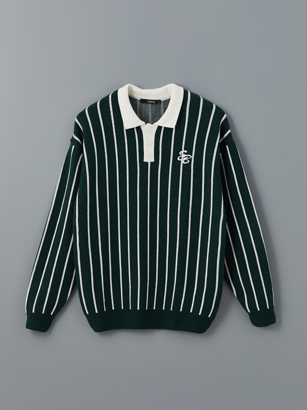 Polo Neck Long Sleeve Striped Men's Knitwear Sweater-8