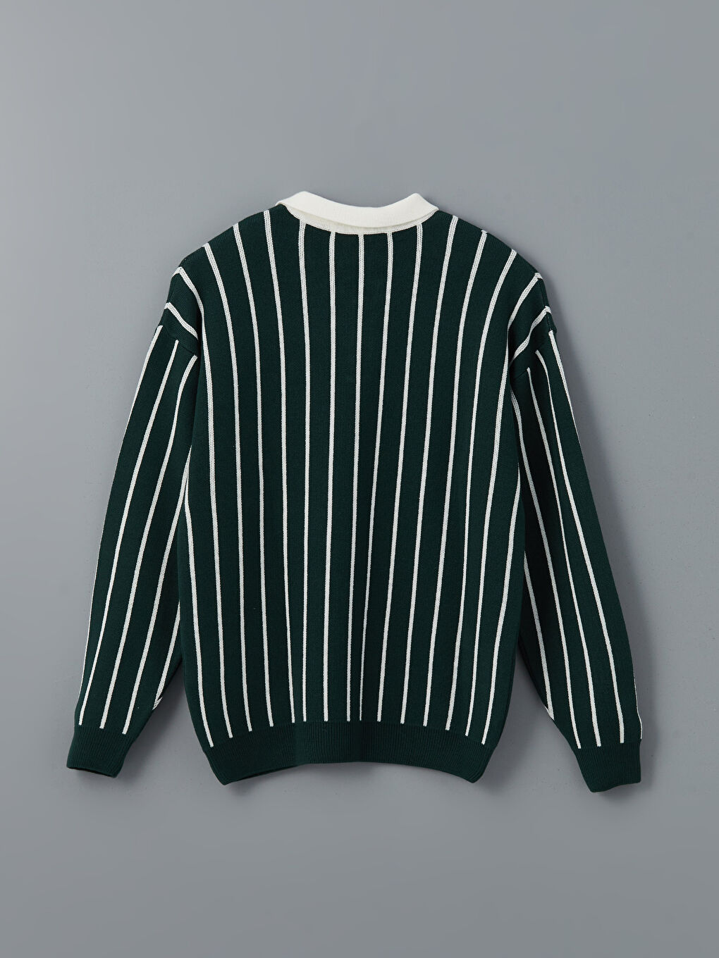 Polo Neck Long Sleeve Striped Men's Knitwear Sweater-9