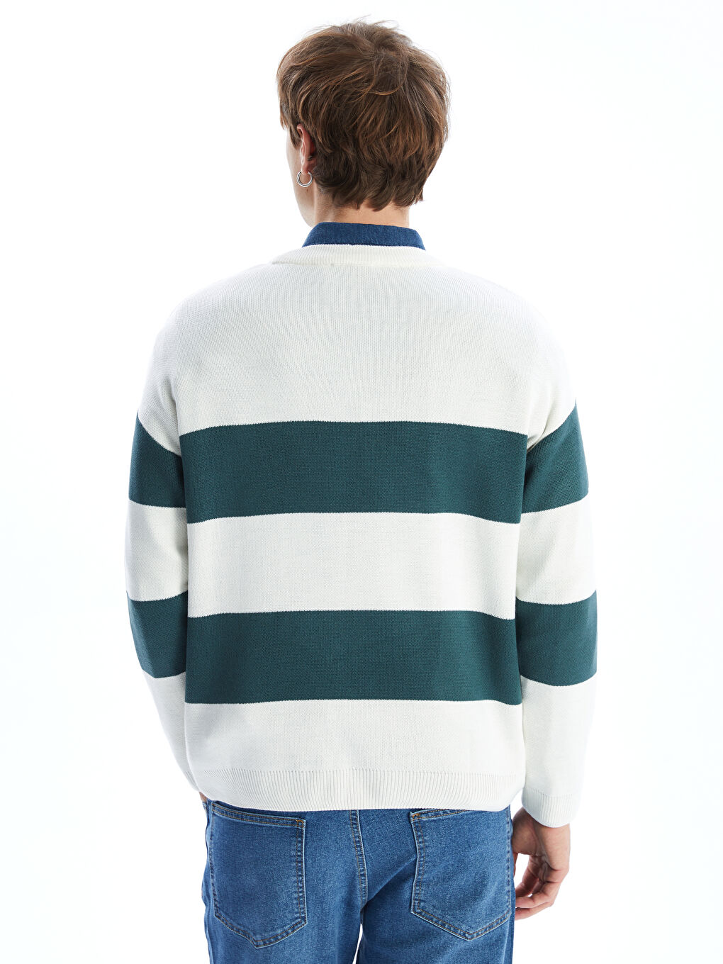 Crew Neck Long Sleeve Striped Men's Knitwear Sweater-7