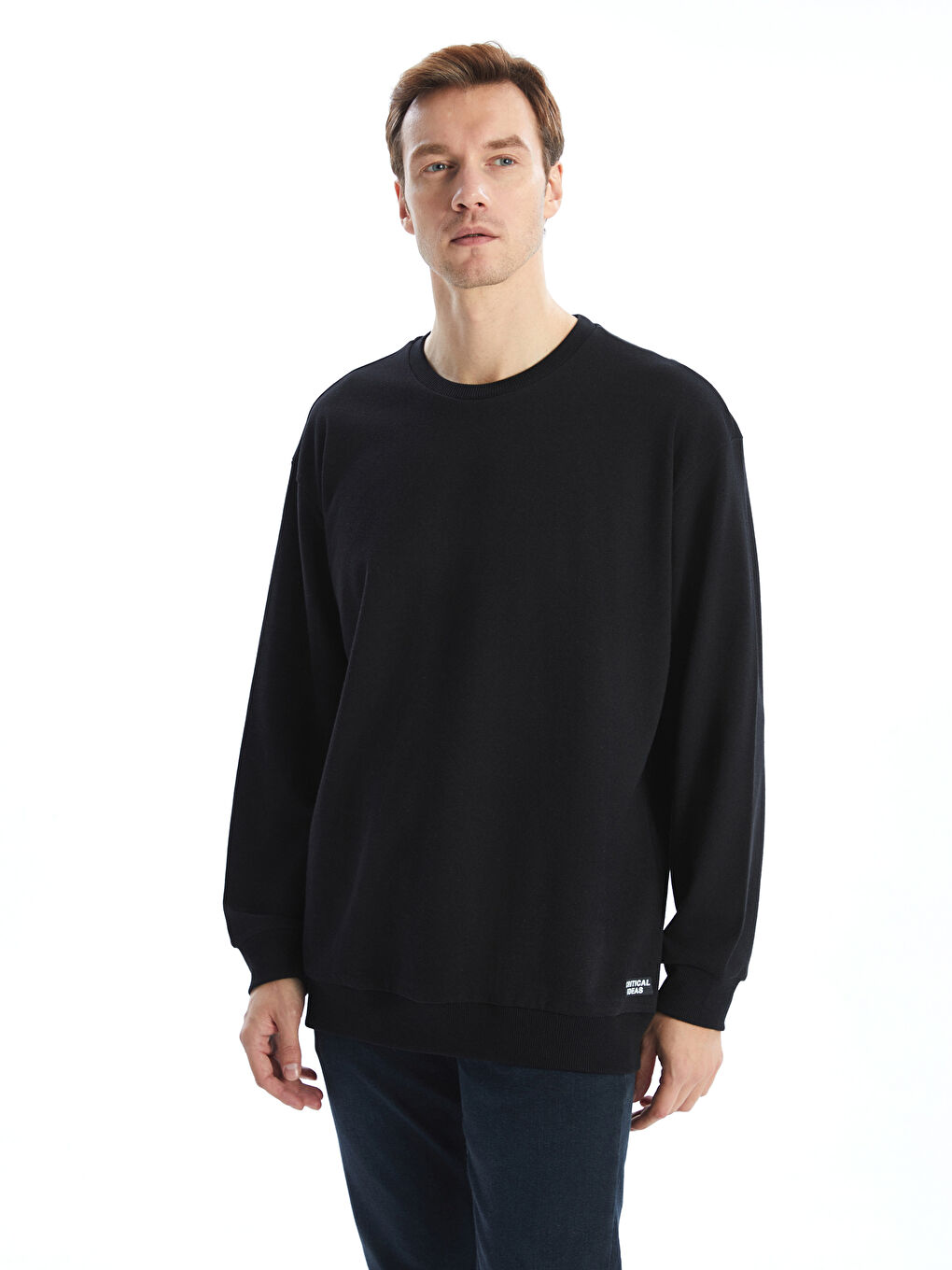 Siyah Bisiklet Yaka Uzun Kollu Erkek Sweatshirt