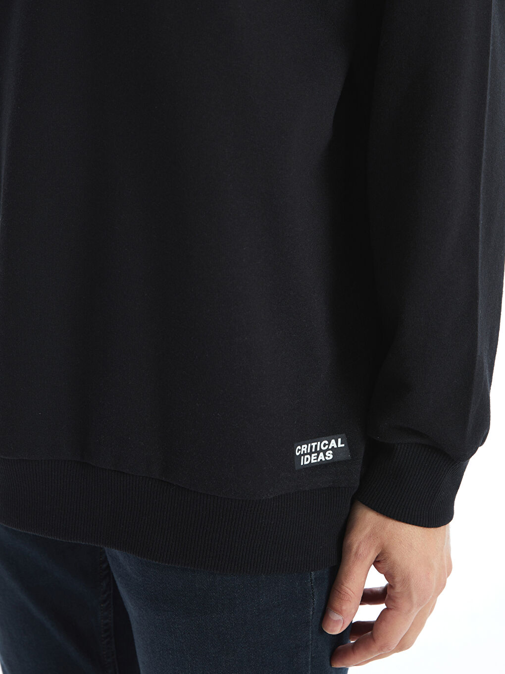 Siyah Bisiklet Yaka Uzun Kollu Erkek Sweatshirt-2