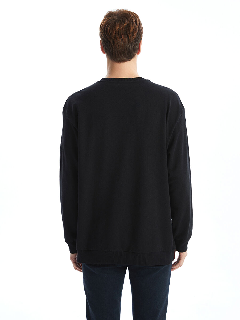 Siyah Bisiklet Yaka Uzun Kollu Erkek Sweatshirt-3