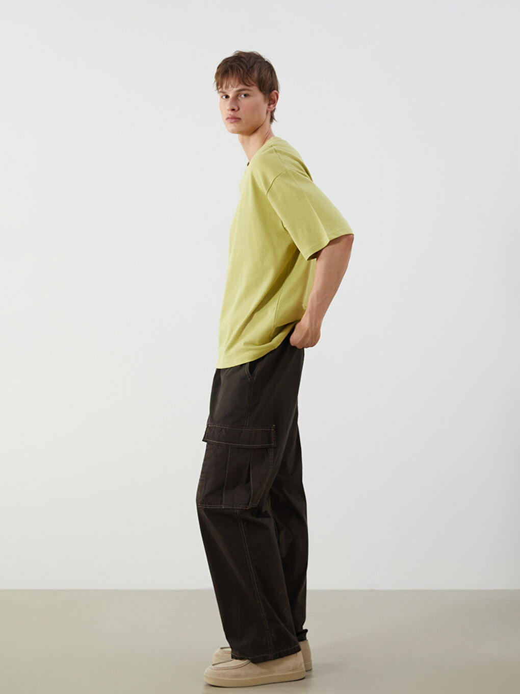 Kahverengi Rahat Kalıp Gabardin Erkek Pantolon