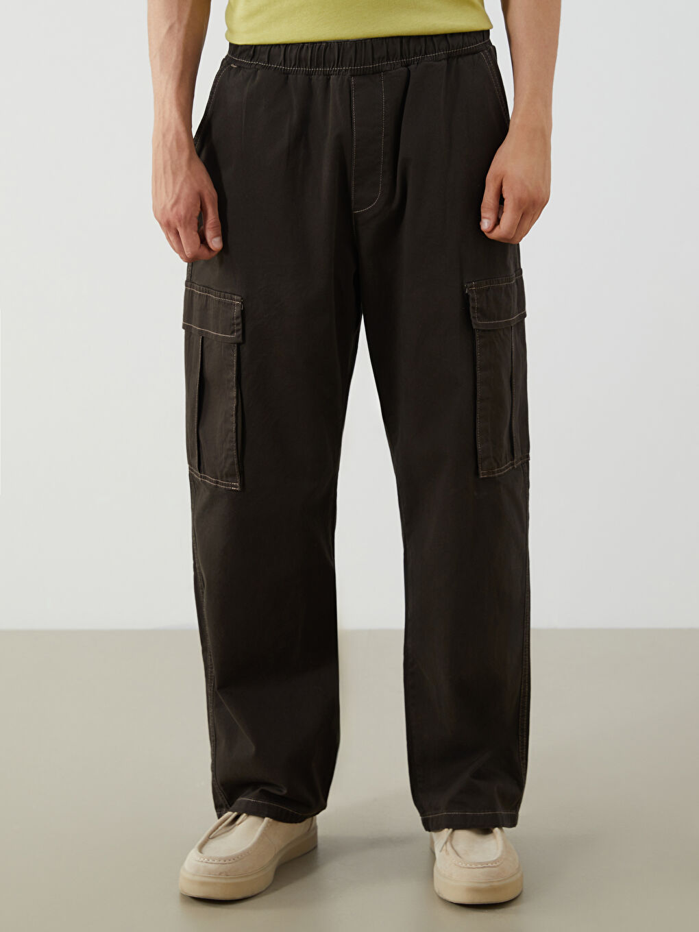 Kahverengi Rahat Kalıp Gabardin Erkek Pantolon-2