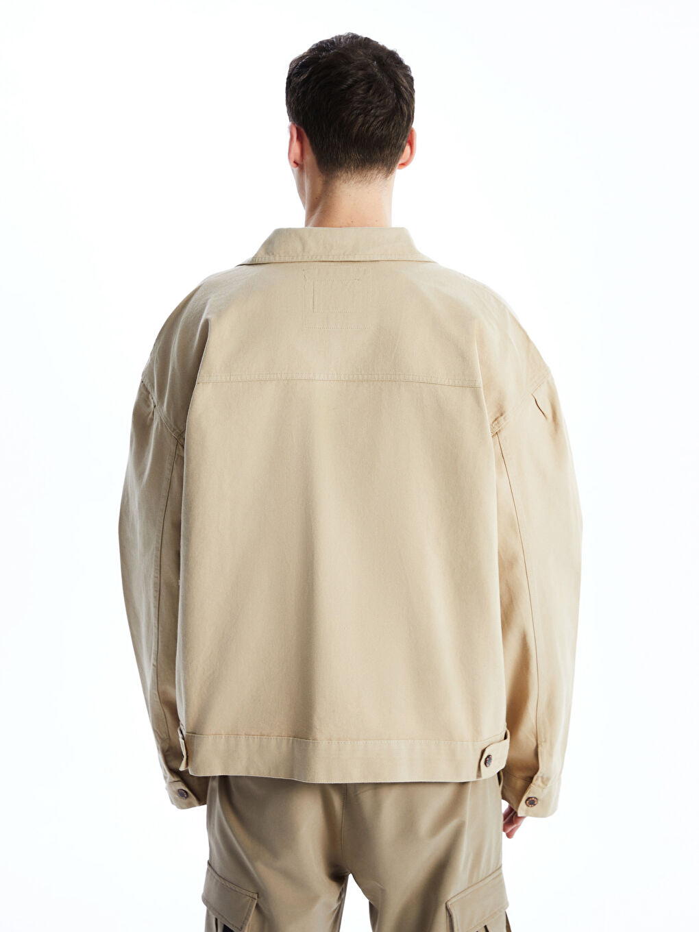 Bej Rahat Kalıp Uzun Kollu Gabardin Erkek Gömlek Ceket-4