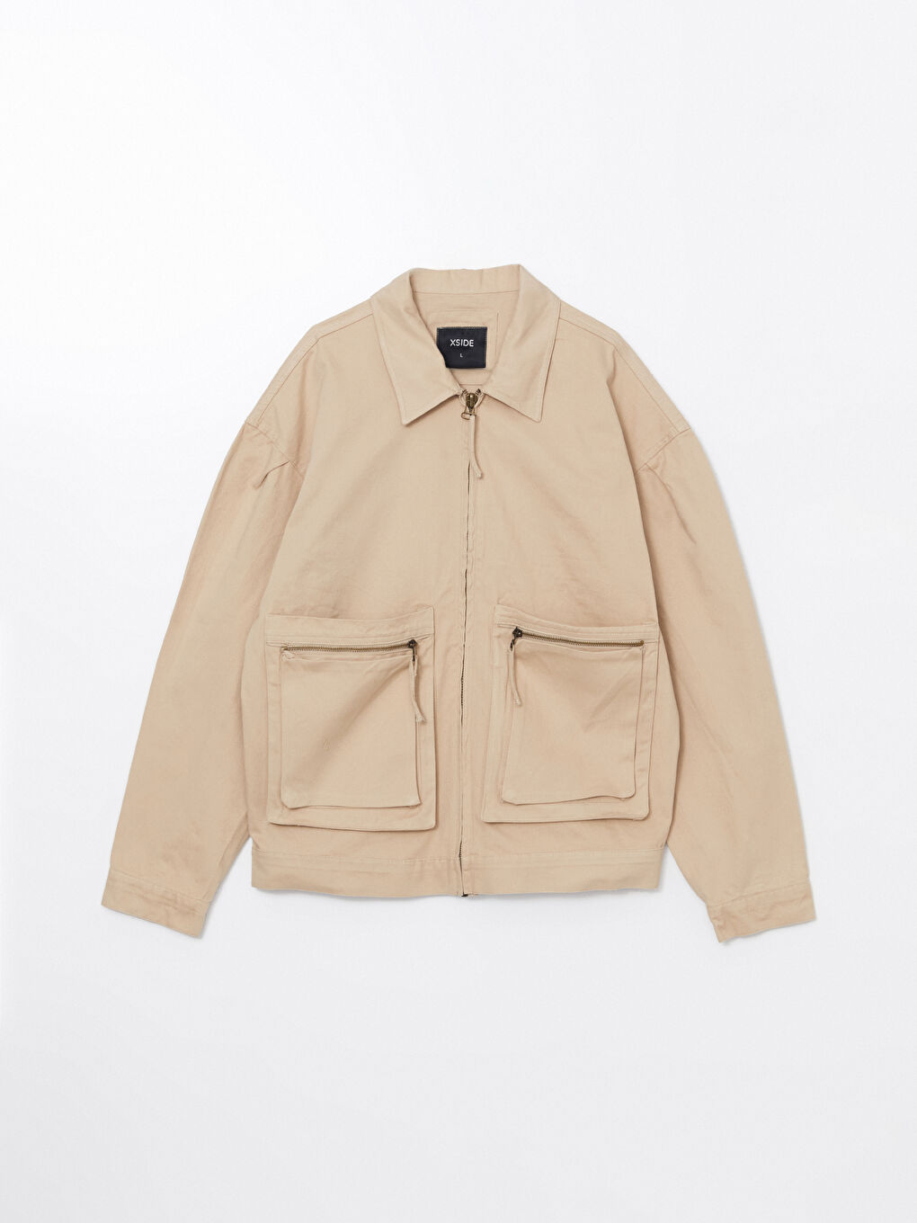 Bej Rahat Kalıp Uzun Kollu Gabardin Erkek Gömlek Ceket-5