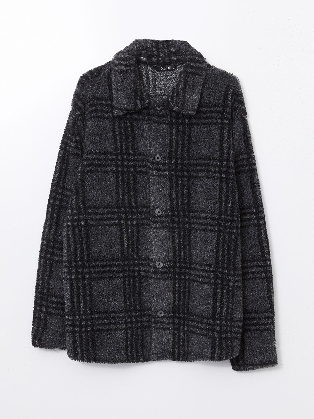 Siyah Rahat Kalıp Uzun Kollu Pelüş Erkek Gömlek Ceket-4