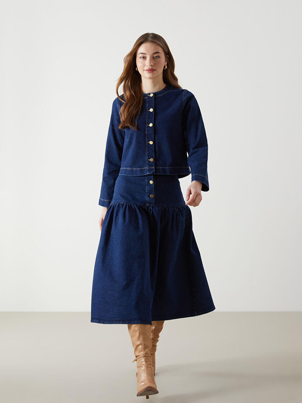 Lacivert Standart Fit Kadın Jean Etek