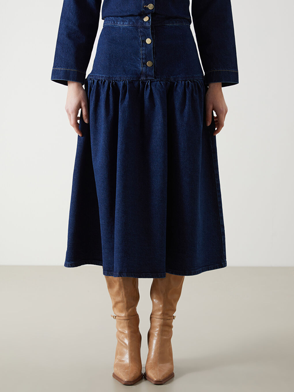 Lacivert Standart Fit Kadın Jean Etek-1