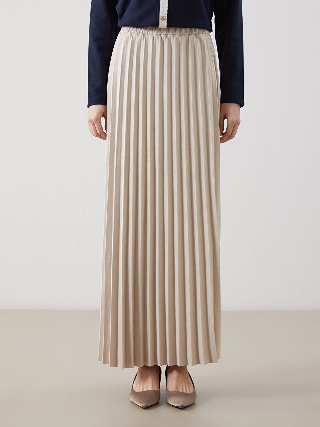 Elasticated Waist Women's Pleated Skirt-1