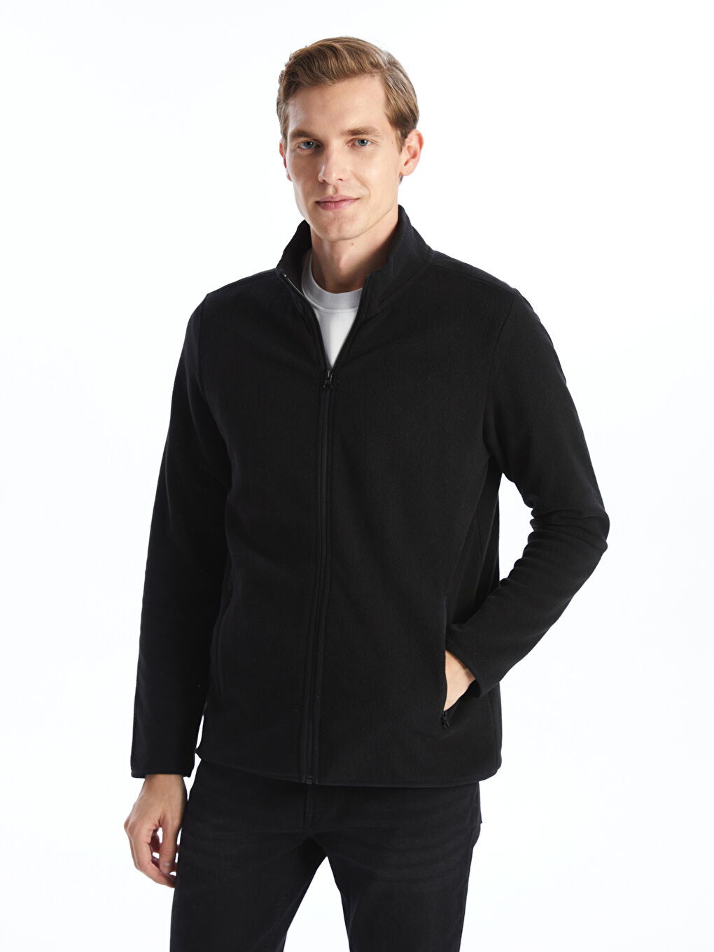 Standing Collar Long Sleeve Polar Men's Zippered Sweatshirt