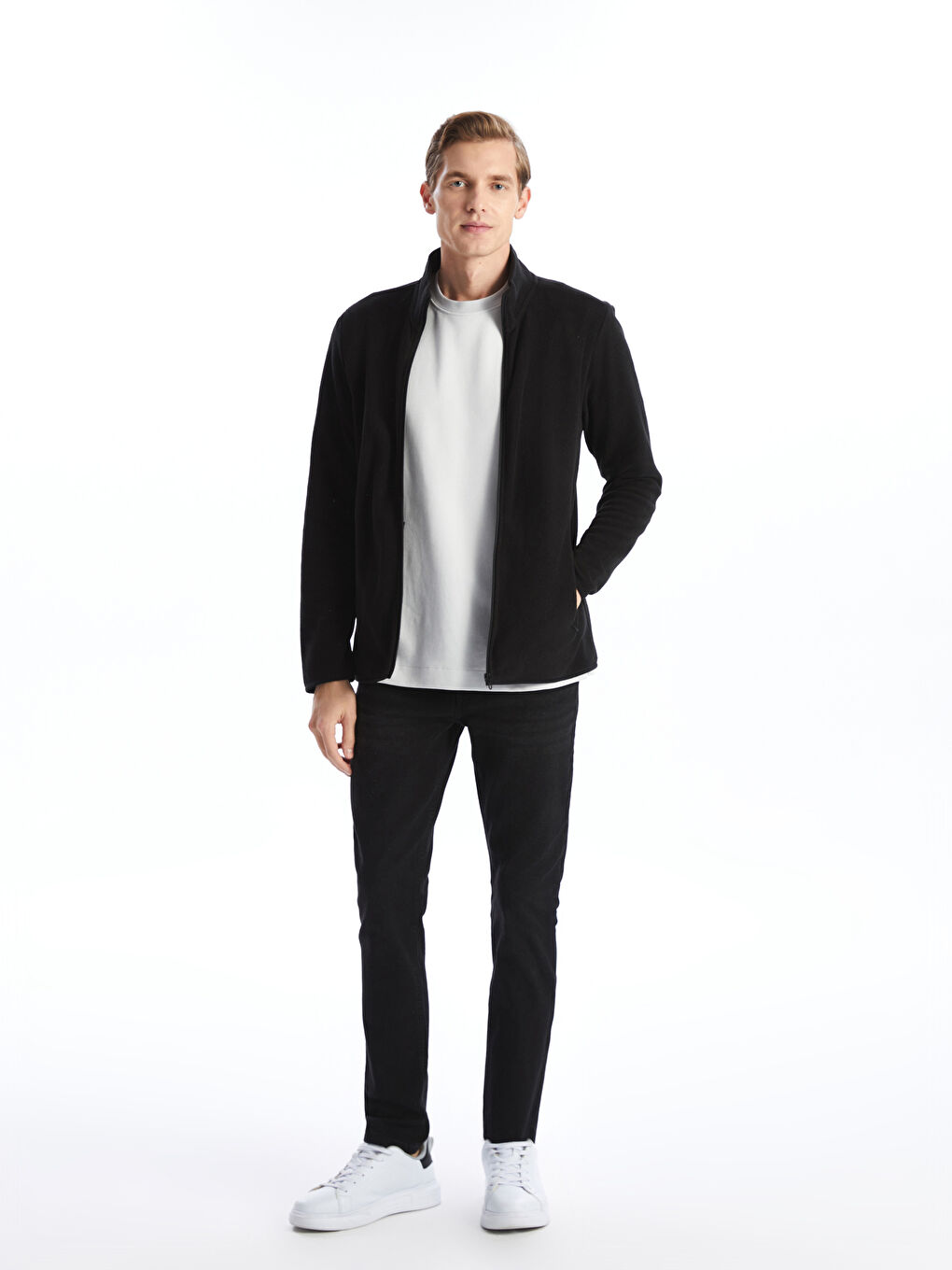 Standing Collar Long Sleeve Polar Men's Zippered Sweatshirt-3