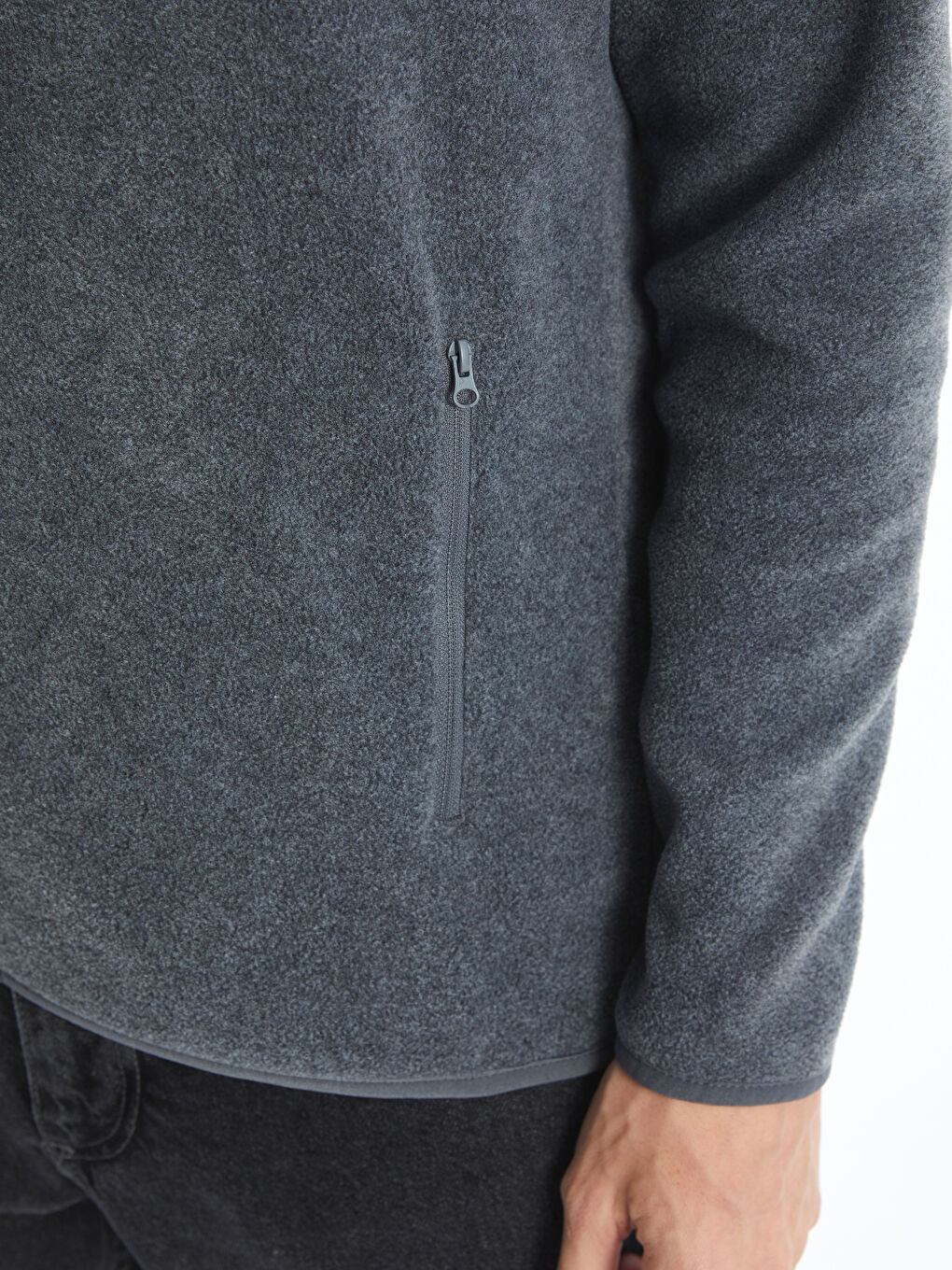 Standing Collar Long Sleeve Polar Men's Zippered Sweatshirt-5