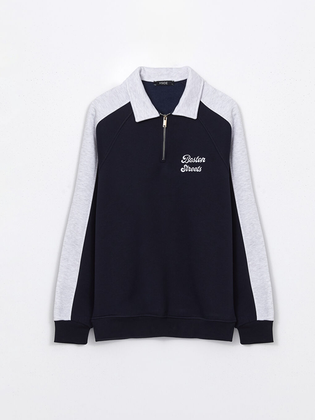 Lacivert Polo Yaka Uzun Kollu Erkek Kalın Sweatshirt-4