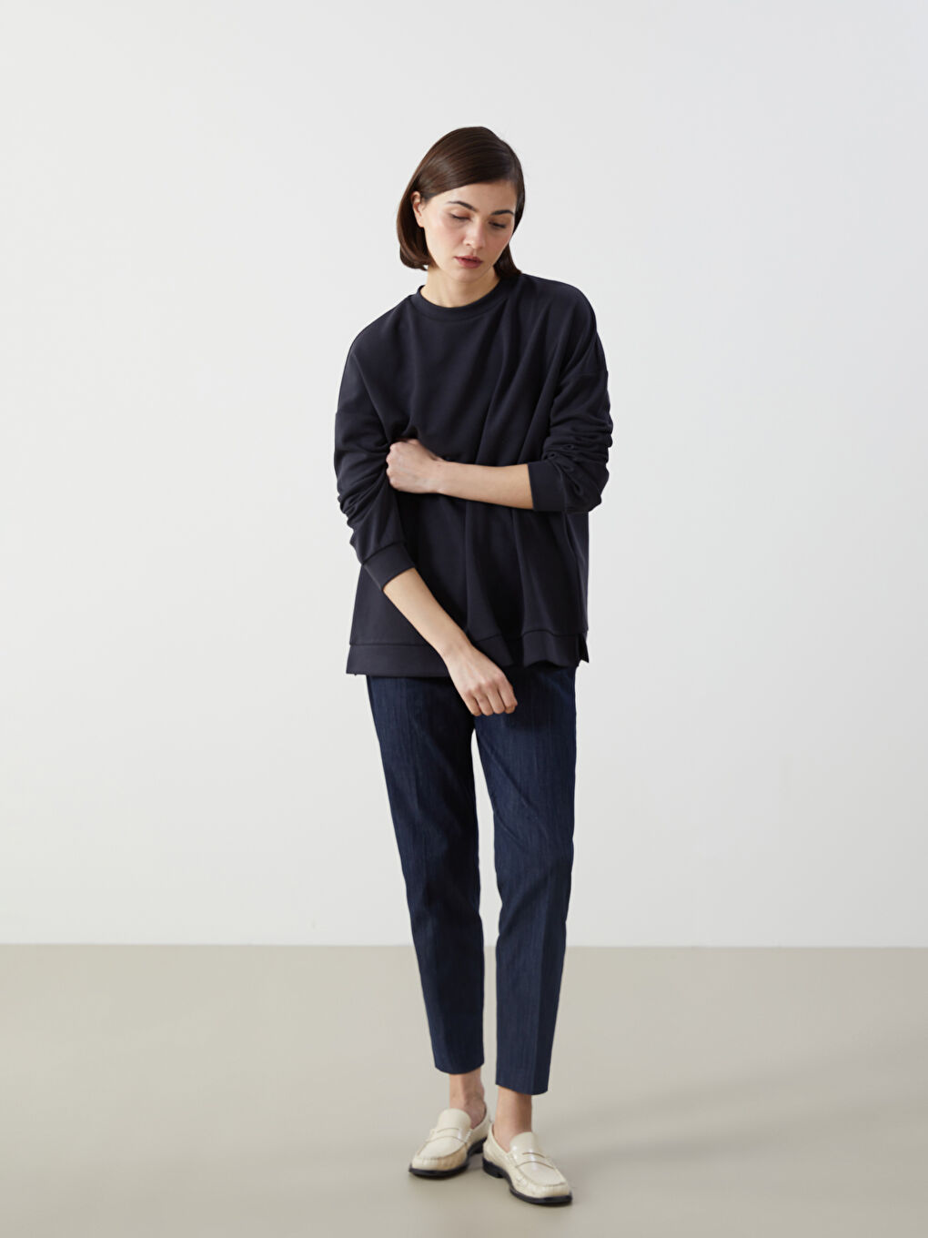 Antrasit Oversize Modal Karışımlı Kadın Sweatshirt-1