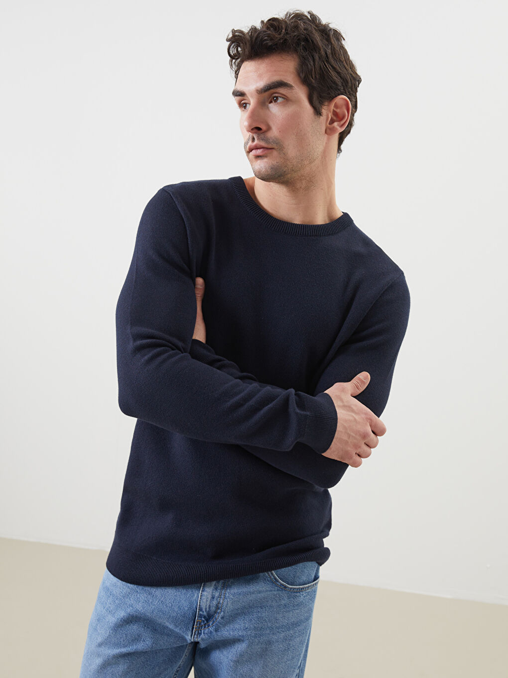 Lacivert Bisiklet Yaka Erkek Triko Kazak