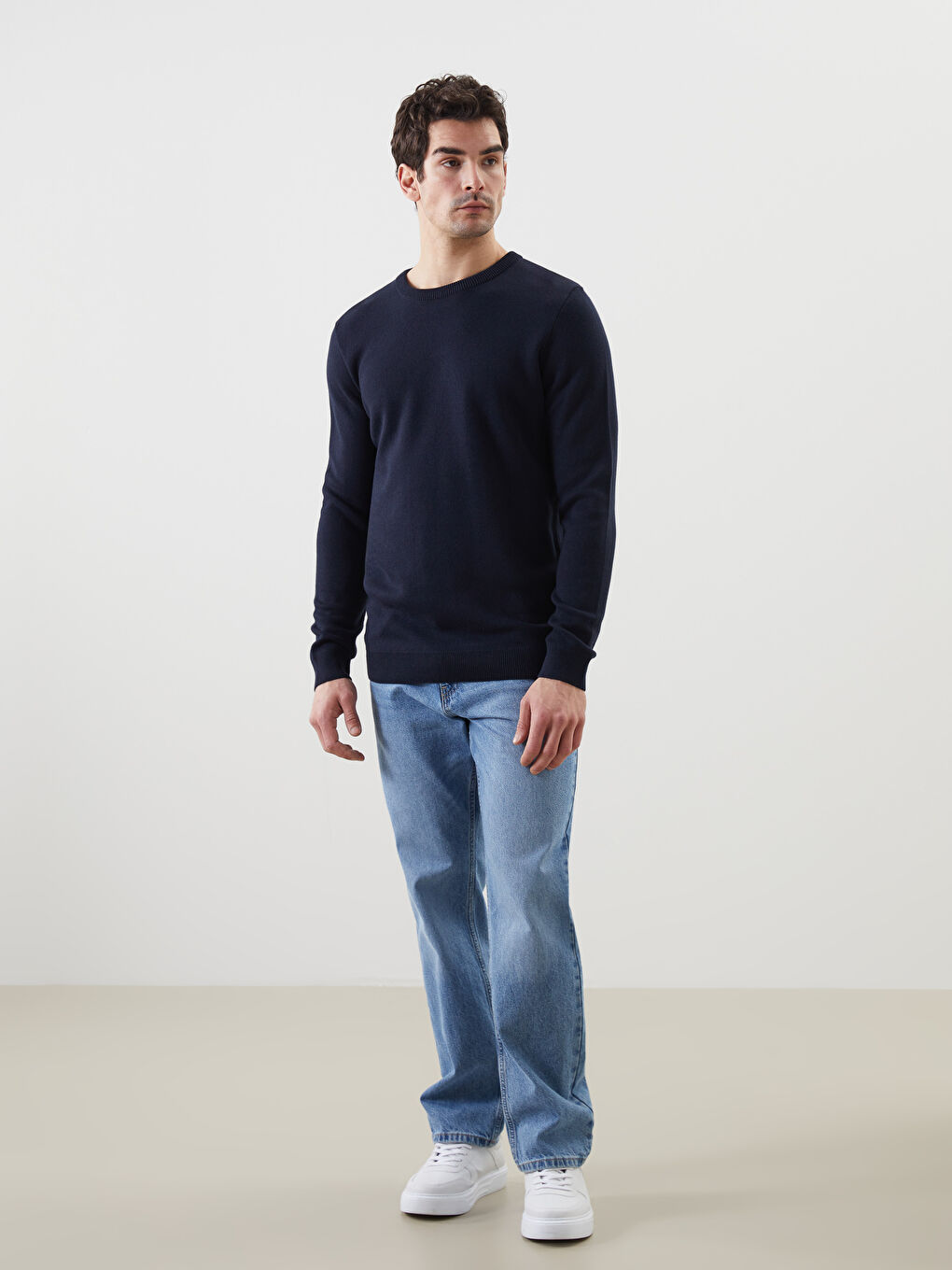 Lacivert Bisiklet Yaka Erkek Triko Kazak-1