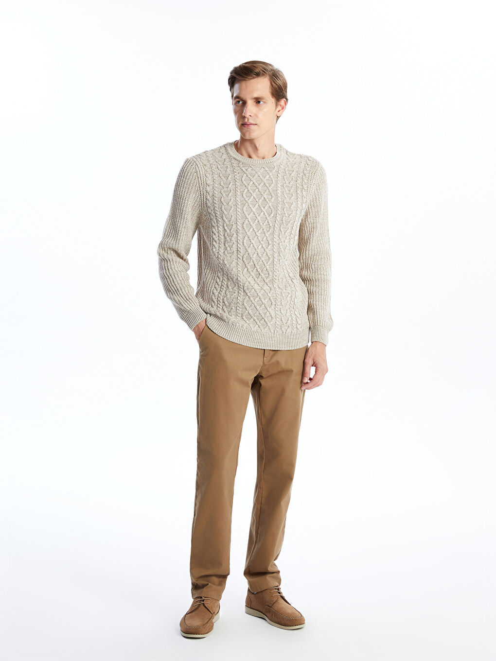 Crew Neck Long Sleeve Men's Tricot Sweater-3