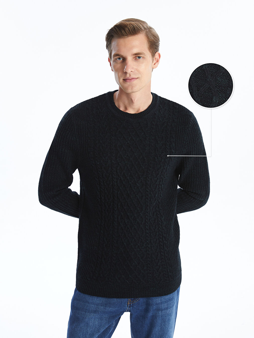 Crew Neck Long Sleeve Men's Tricot Sweater