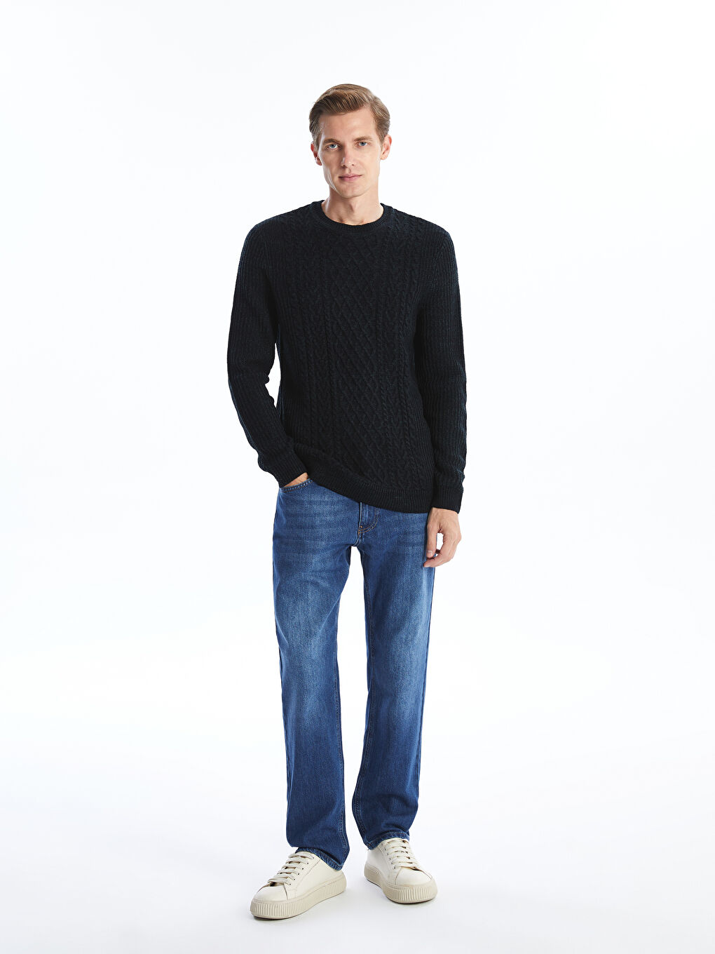 Crew Neck Long Sleeve Men's Tricot Sweater-3