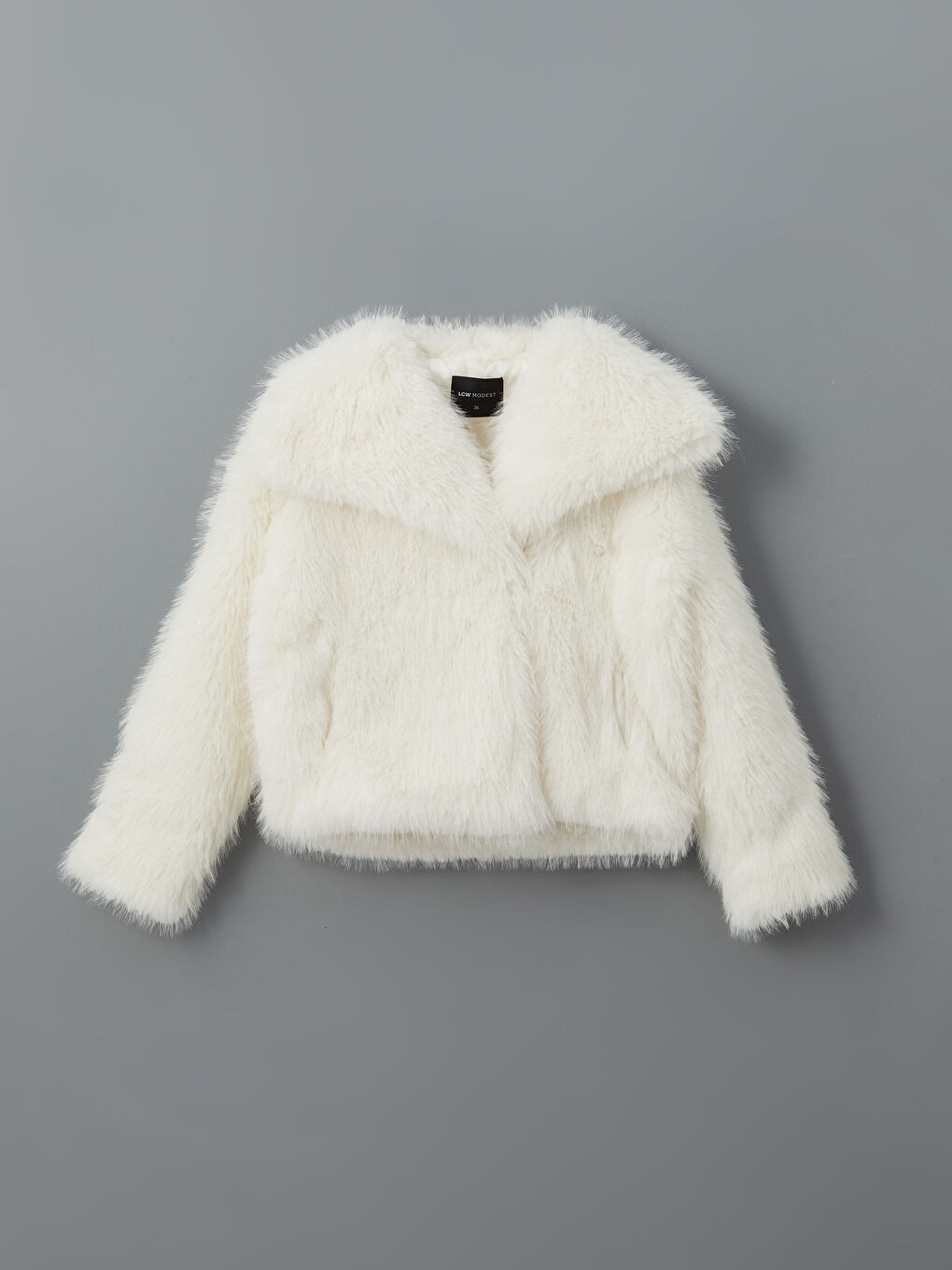 Bej Ceket Yaka Oversize Kadın Kürk Mont-5