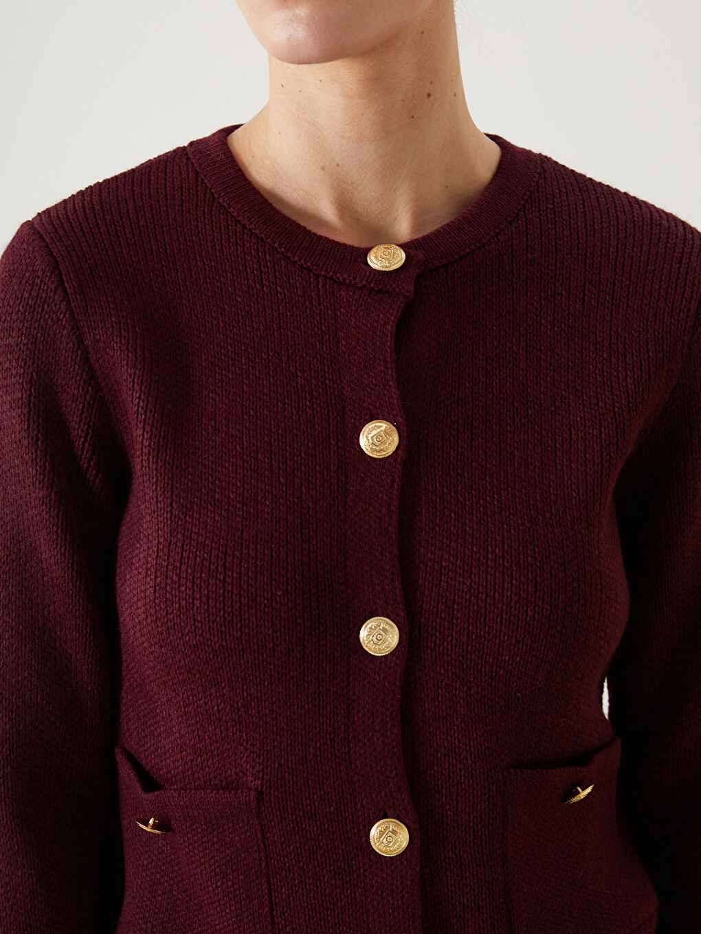 Bordo Bisiklet Yaka Kadın Triko Hırka-2