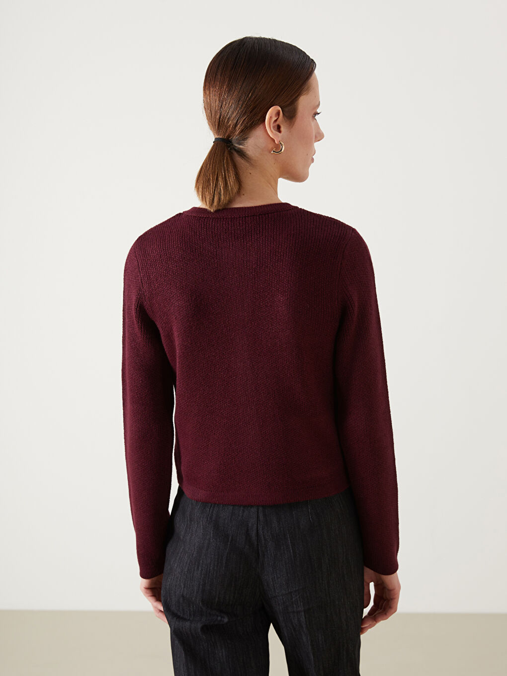 Bordo Bisiklet Yaka Kadın Triko Hırka-3