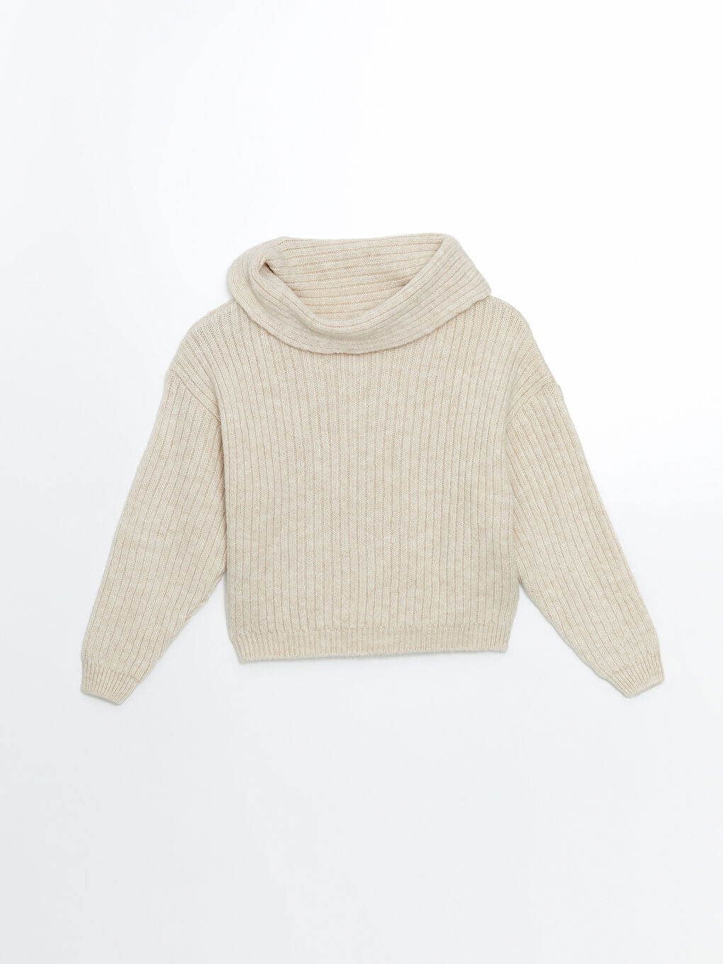 Ekru Kayık Yaka Kadın Triko Kazak-4