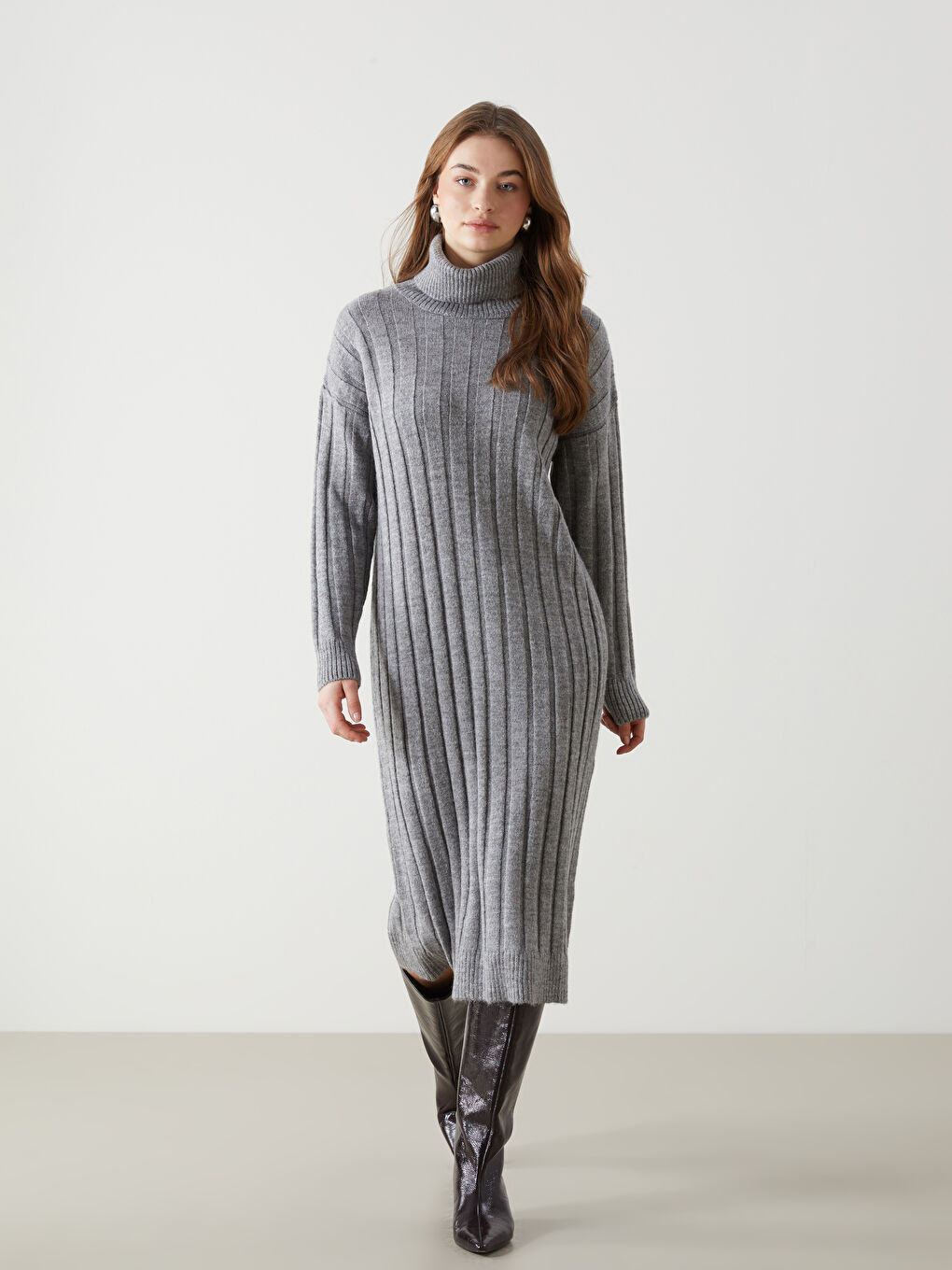 Turtleneck Women's Knitwear Dress -W4M388Z8-D4M