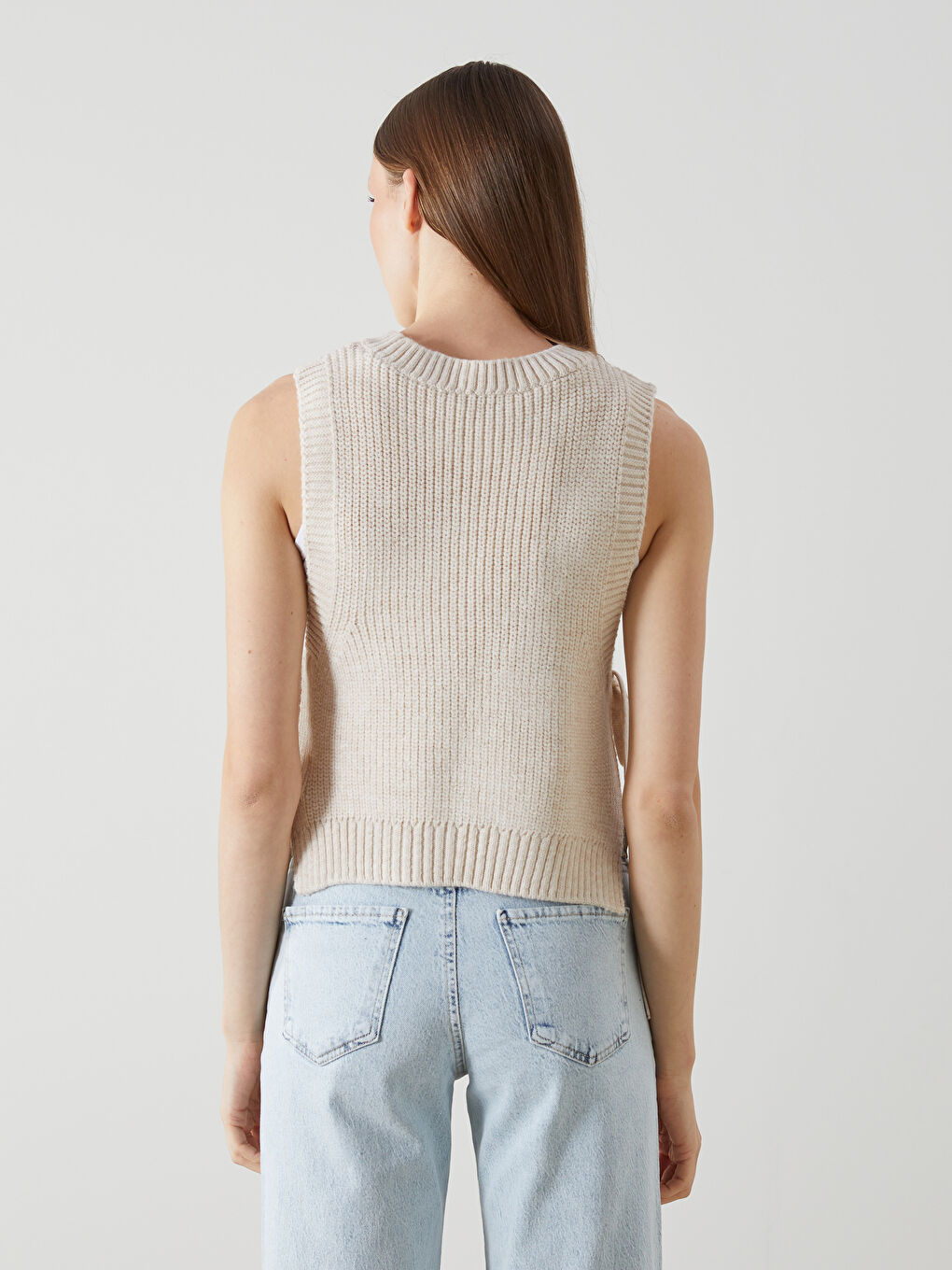 Ekru Bisiklet Yaka Kadın Triko Süveter-3