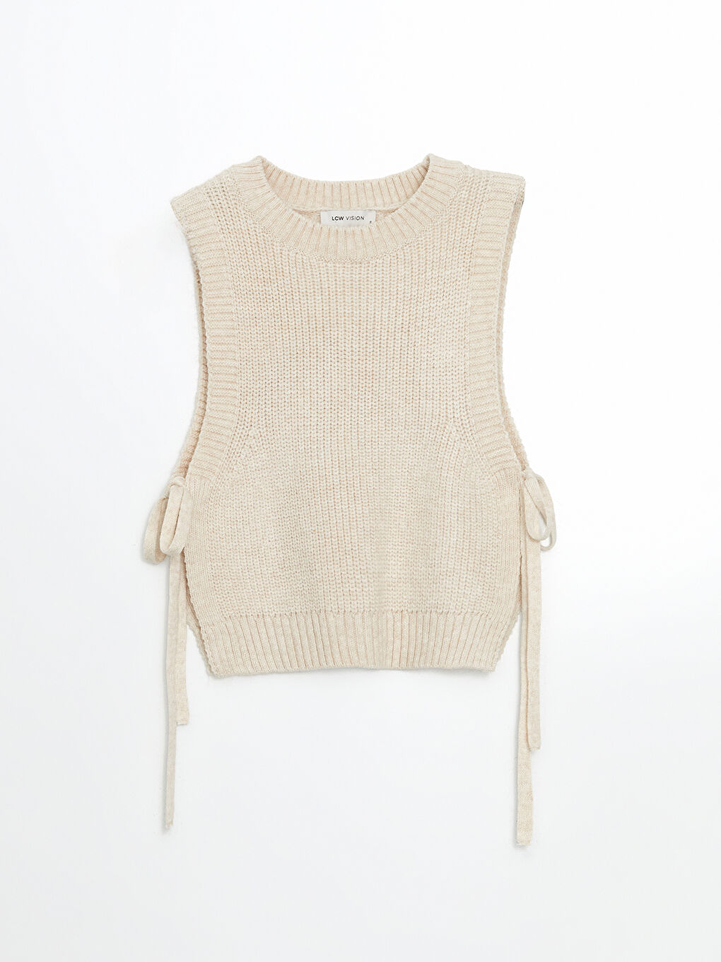 Ekru Bisiklet Yaka Kadın Triko Süveter-4