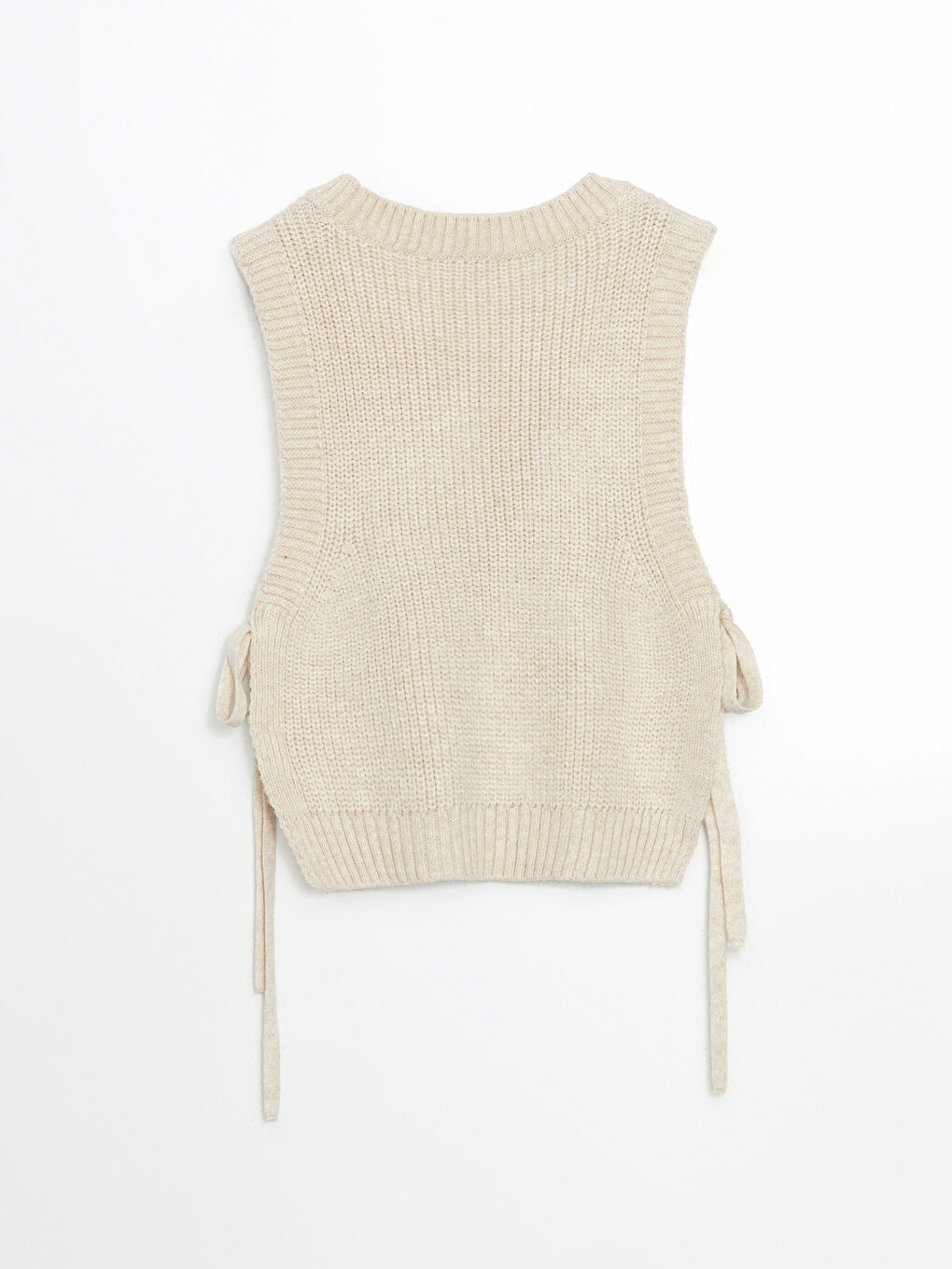 Ekru Bisiklet Yaka Kadın Triko Süveter-5