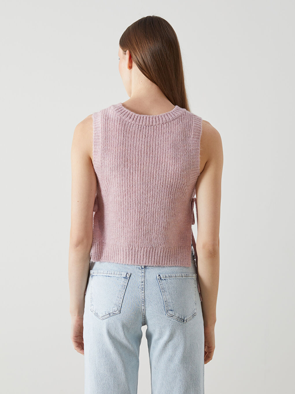 Pembe Bisiklet Yaka Kadın Triko Süveter-3