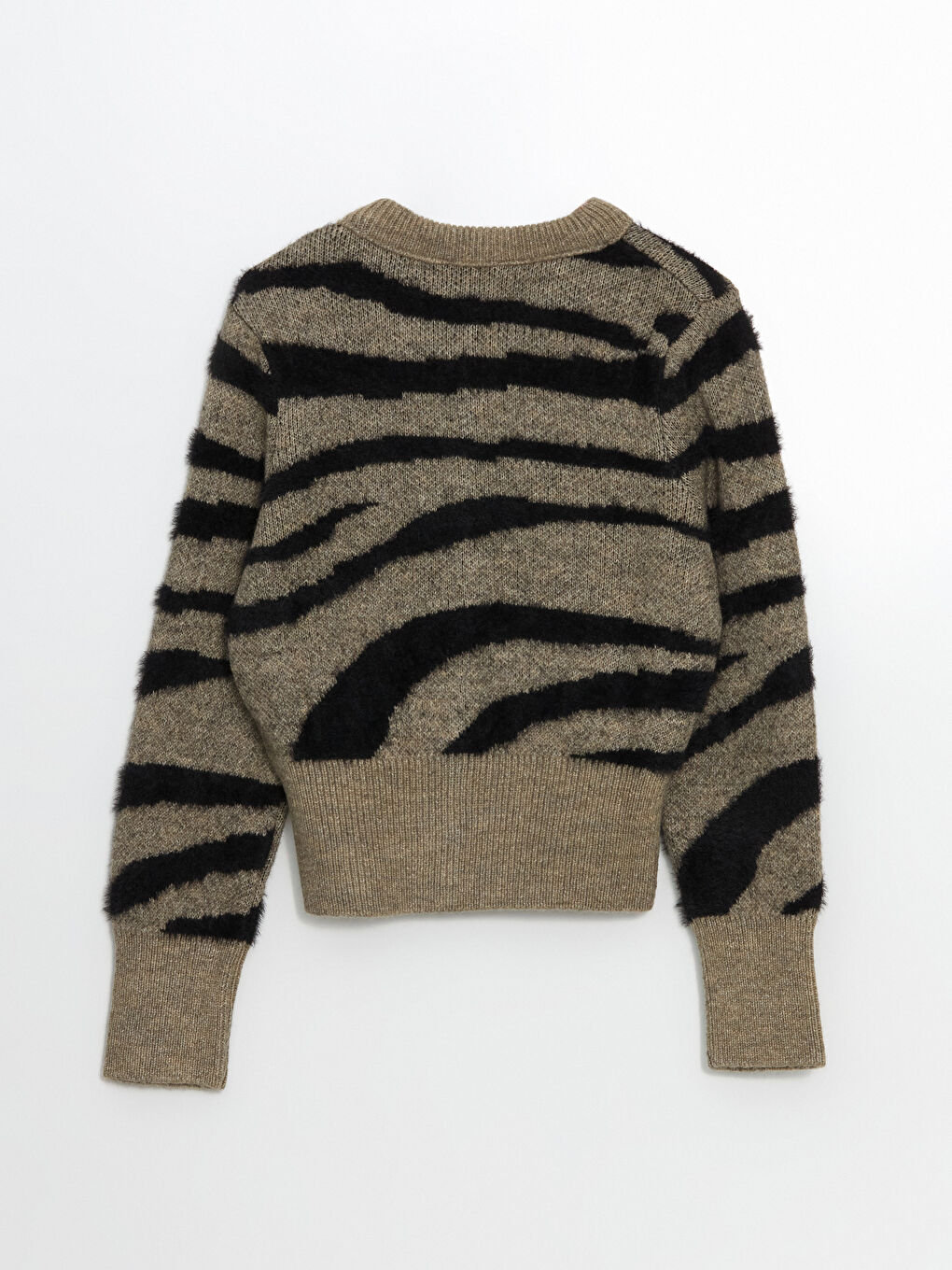 Bej Bisiklet Yaka Desenli Kadın Triko Hırka-5