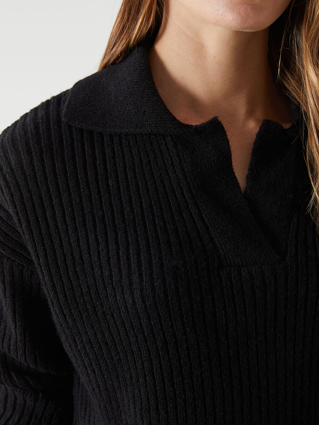 Polo Neck Regular Long Sleeve Women's Tricot Sweater -W4M392Z8-CVL